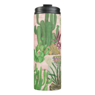 Garrafa Térmica Lamas de aquarelas e cactos.
