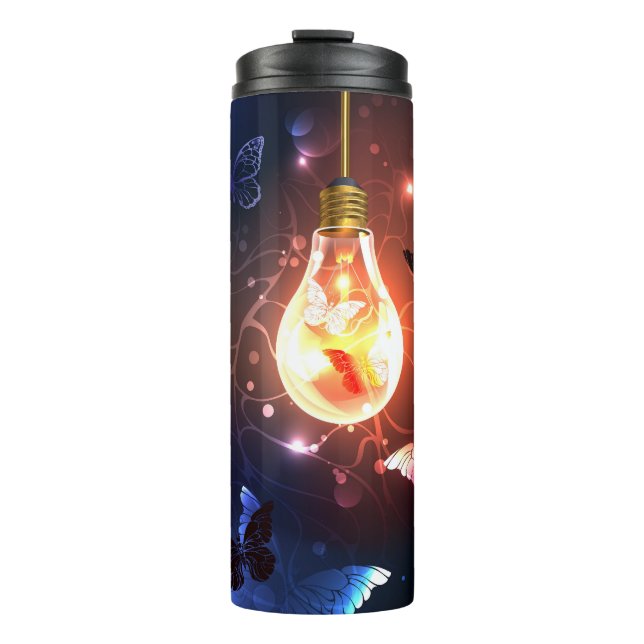 Garrafa Térmica Lâmpada Brilhante com Borboletas Noturnas (Frente)