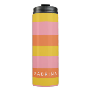 Garrafa Térmica Laranja Cor-de-rosa com faixas de Verão personaliz