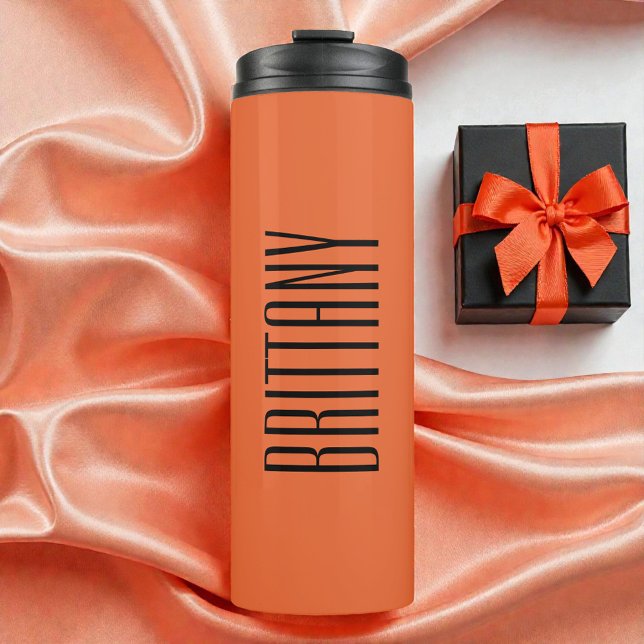 Garrafa Térmica Laranja Minimal Nome Personalizado Simples Damas d (Orange Minimal Bridesmaid Personalized Name Simple Thermal Tumbler)