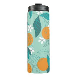 Garrafa Térmica Laranjas florescentes, folhas, arte safada.