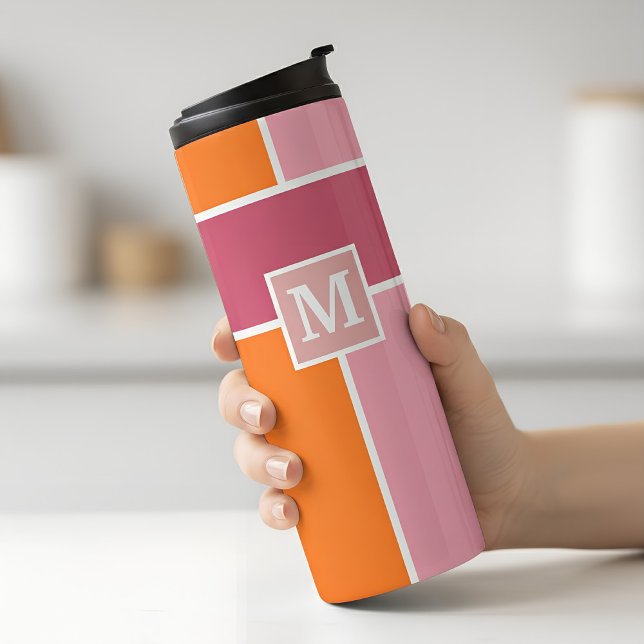 Garrafa Térmica Largas Femininas com Monograma (tumbler in pink and orange with monogram)
