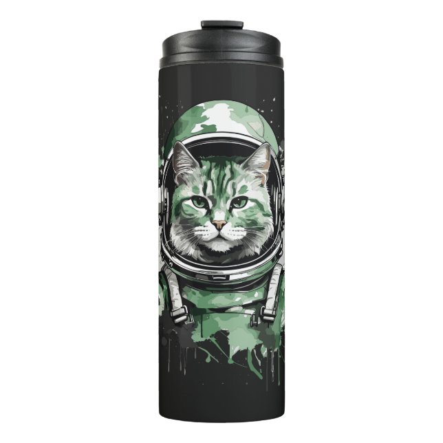 Garrafa Térmica Lash de Gato do Astronauta Verde (Frente)
