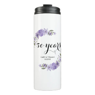 Garrafa Térmica Lavanda roxo floral 50º aniversário de casamento