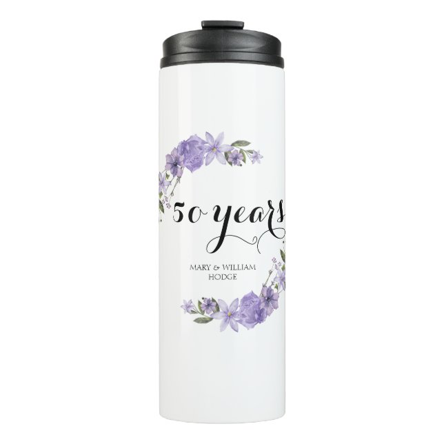Garrafa Térmica Lavanda roxo floral 50º aniversário de casamento (Frente)