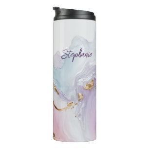 Garrafa Térmica Lavar com Aquarela Roxo Azul Dourado Monogramada