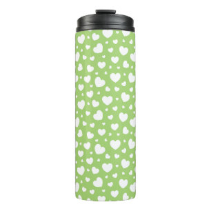 GARRAFA TÉRMICA LEAF GREEN COM CORAÇÕES BRANCAS ALEATÓRIAS