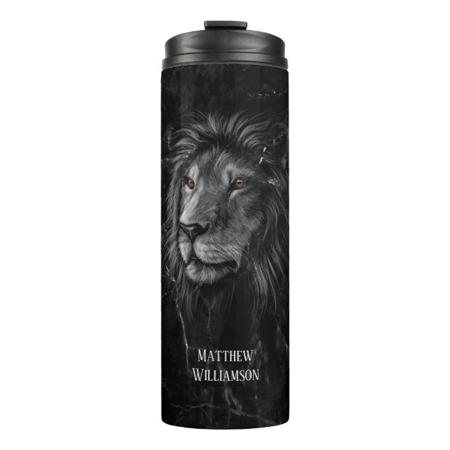 Garrafa Térmica Legal Lion Black Marble Em Segundo Plano Seu Nome  (Frente)