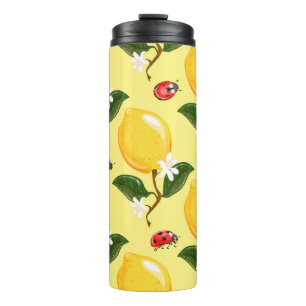 Garrafa Térmica Lemon Ladybug: Padrão Amarelo Tropical.