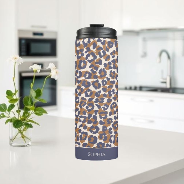 Garrafa Térmica Leopard Print-Blue e Brown- (Leopard Print-Blue and Brown- Thermal Tumbler )