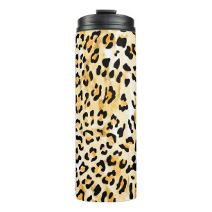 Garrafa Térmica leopardo amarelo e branco desenhado à mão