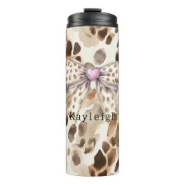 Garrafa Térmica Leopardo de Coração com Laço Rosa
