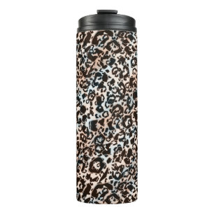 Garrafa Térmica leopardo, elegante, manchado, marrom, bege, pele,