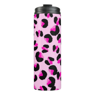 Garrafa Térmica Leopardo rosa. Padrão de pele animal. Leopardo. Pa