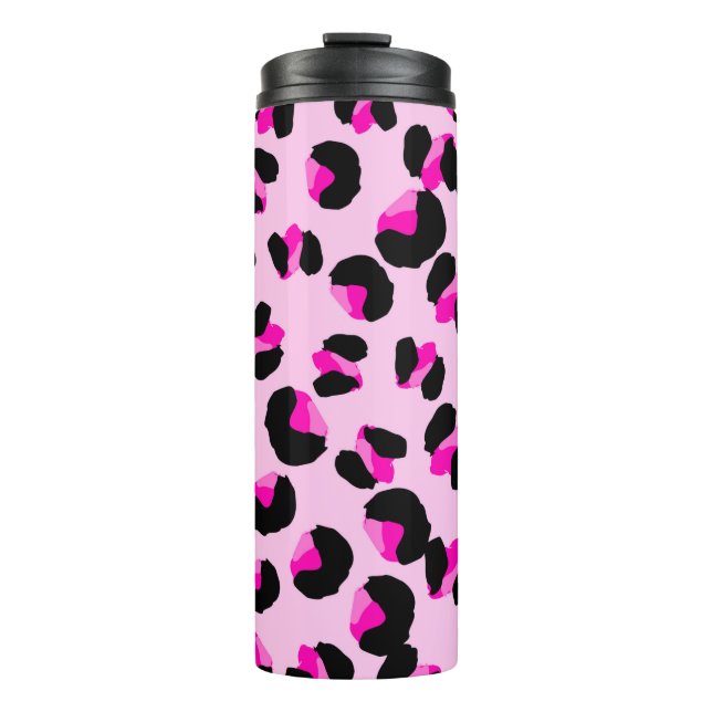 Garrafa Térmica Leopardo rosa. Padrão de pele animal. Leopardo. Pa (Frente)