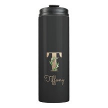 Letra Dourada Monograma Botânica Elegante T