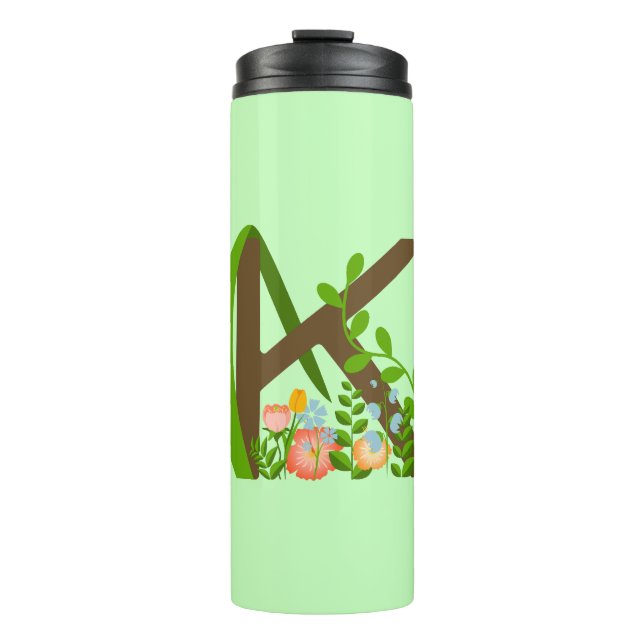 Garrafa Térmica Letra maiúscula K monograma floral (Frente)