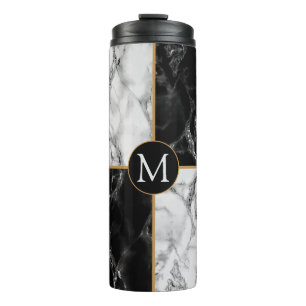 Garrafa Térmica Letra Mármaco Branco Preto Monograma Tumbler Térmi