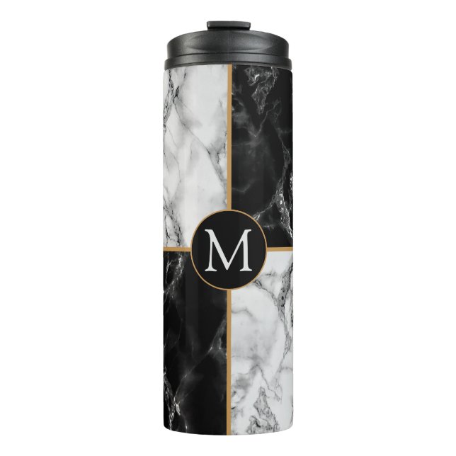 Garrafa Térmica Letra Mármaco Branco Preto Monograma Tumbler Térmi (Frente)