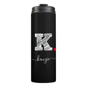 Garrafa Térmica Letra Monograma Retro Sketch, Letra K, Tumbler Té