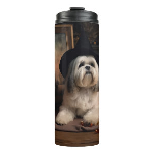 Garrafa Térmica Lhasa Apso Abóboras Halloween Assustador