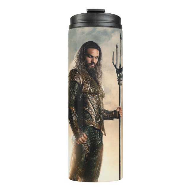 Garrafa Térmica Liga da Justiça | Aquaman Em Battlefield (Frente)