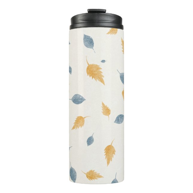 Garrafa Térmica Light Pastel Blue and Brown Autumn Leaves Pattern (Frente)