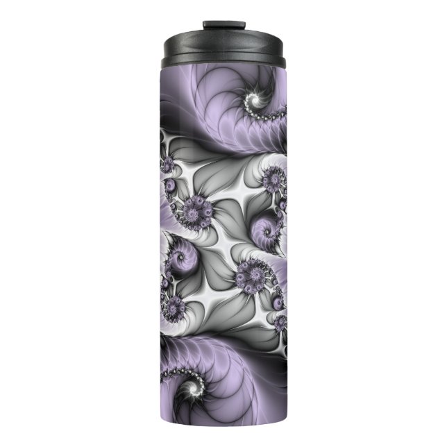 Garrafa Térmica Lilac Illusion Abstrato Floral Fractal Art Fantasy (Frente)