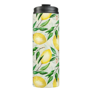Garrafa Térmica Limões de aquarela, padrão de fruta sem costura.