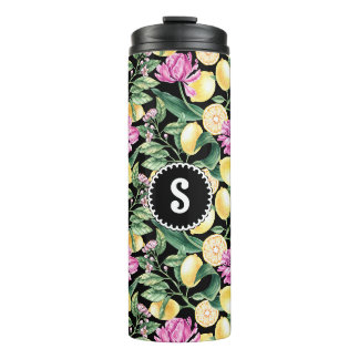 Garrafa Térmica Limões e Tulipas Padrão Floral | Citrus Monograma