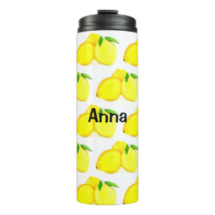 Garrafa Térmica Limões Pintados Padrão de Fruta Amarelo Aquarela