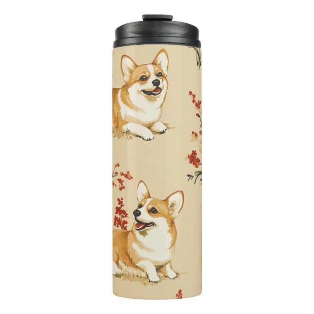 Garrafa Térmica Linda flor - Cachorro de Corgi (Frente)