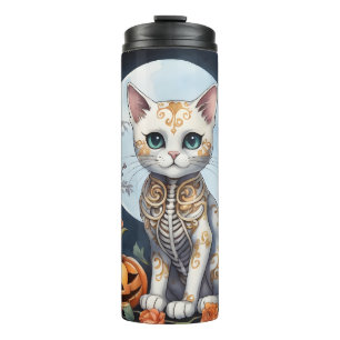 Garrafa Térmica Linda Lua Floral de Halloween de Gato - Fé Whimsso