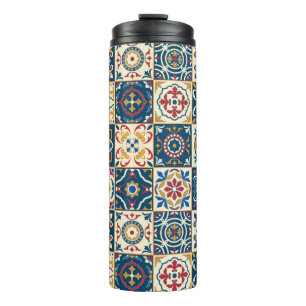 Garrafa Térmica Linda tela de padrão branco colorido marroquino,
