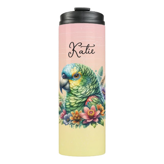 Garrafa Térmica Linda Watercolor Amazon Parrot Personalizada (Frente)