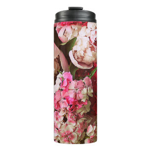 Garrafa Térmica Lindas flores de verão. Buquê de colônia rosa e