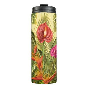 Garrafa Térmica Lindas Flores Tropicais E Folhas