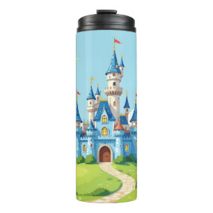 Garrafa Térmica Lindo castelo azul e branco
