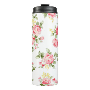 Garrafa Térmica Lindo padrão de rosa, pequeno buque floral