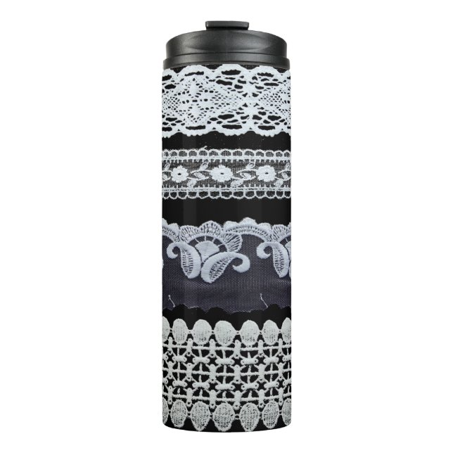 Garrafa Térmica Linha de rendas venenosas, flores ornamentais (ren (Frente)