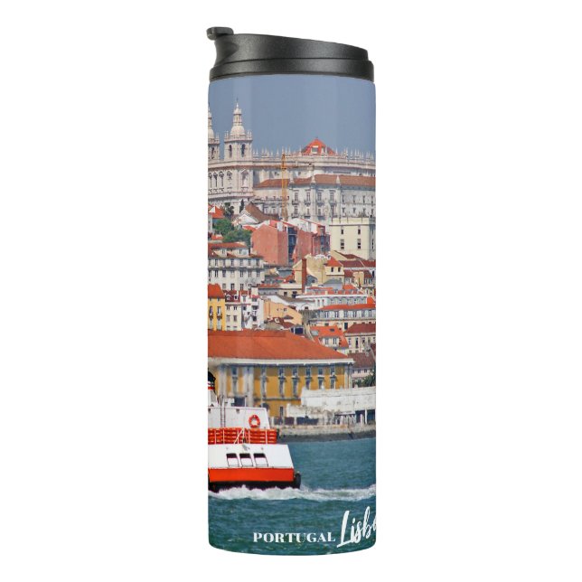 Garrafa Térmica Linha do horizonte de Lisboa com o velho ferry no  (Rotação à direita)