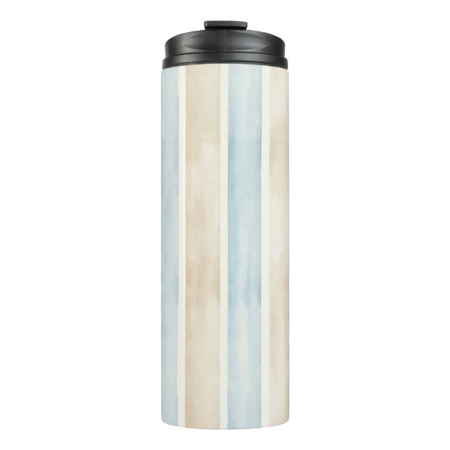 Garrafa Térmica Listras de Creme Azul da Praia (Frente)