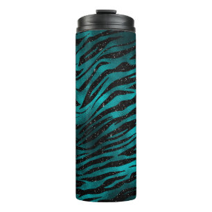 Garrafa Térmica Listras de tigre em ombre teal e preto com brilho 