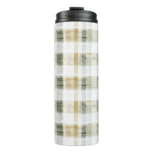 Garrafa Térmica Listras de Xadrez Amarelo Verde Branco