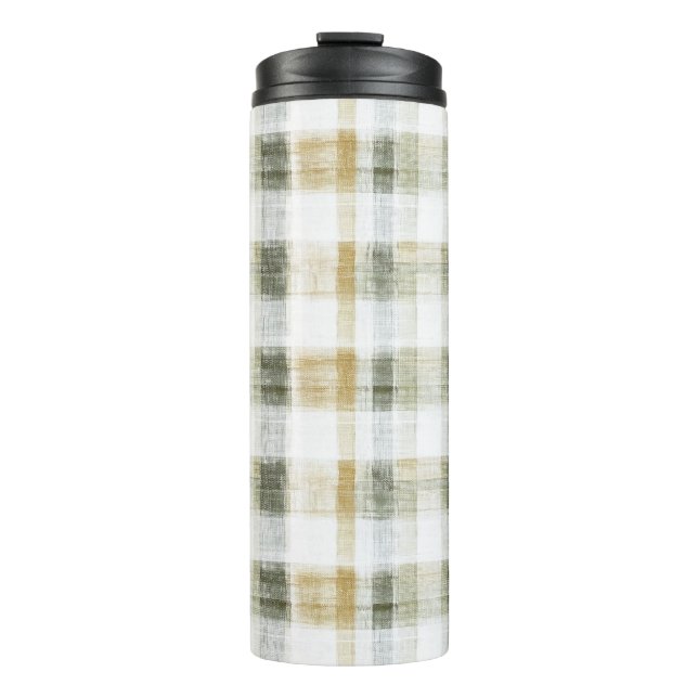 Garrafa Térmica Listras de Xadrez Amarelo Verde Branco (Frente)