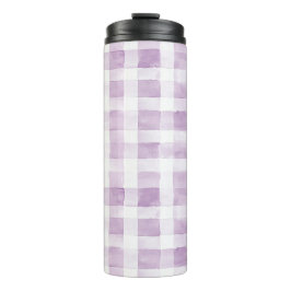 Garrafa Térmica Listras de Xadrez Branco Roxo