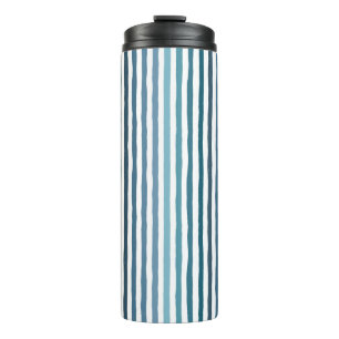 Garrafa Térmica Listras desenhadas à mão em tons de azul inspirado