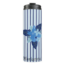 Garrafa Térmica Listras florais elegantes e monocromáticas