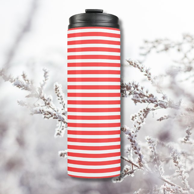 Garrafa Térmica Listras Horizontais Simples Rosa e Branco (Criador carregado)
