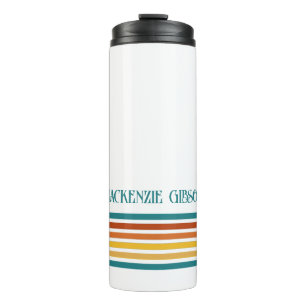 Garrafa Térmica Listras Minimalistas Monogramadas Retrô
